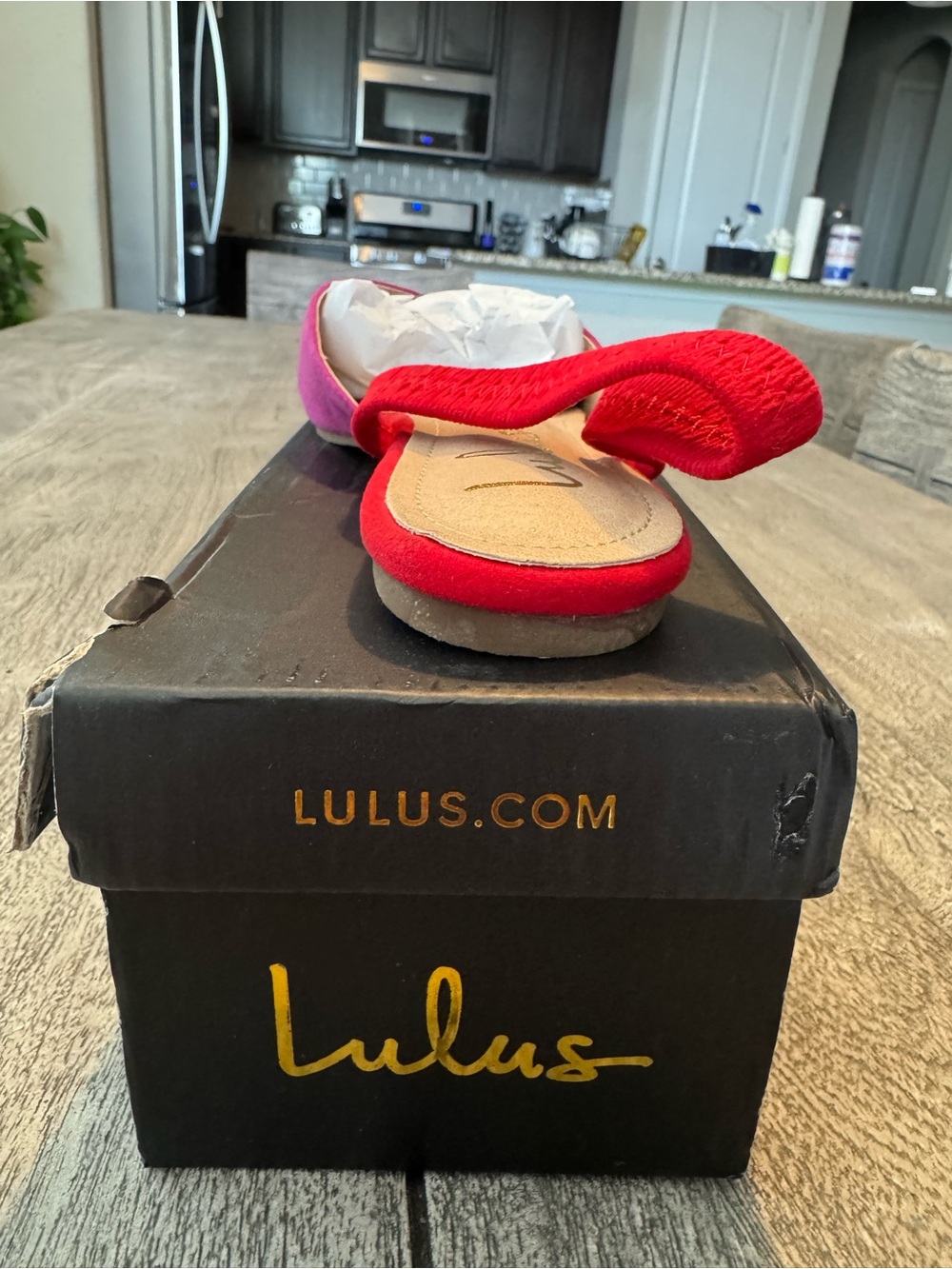 Lulu's Pink & Red Pointed Slingback Flats - Picture 2 of 3